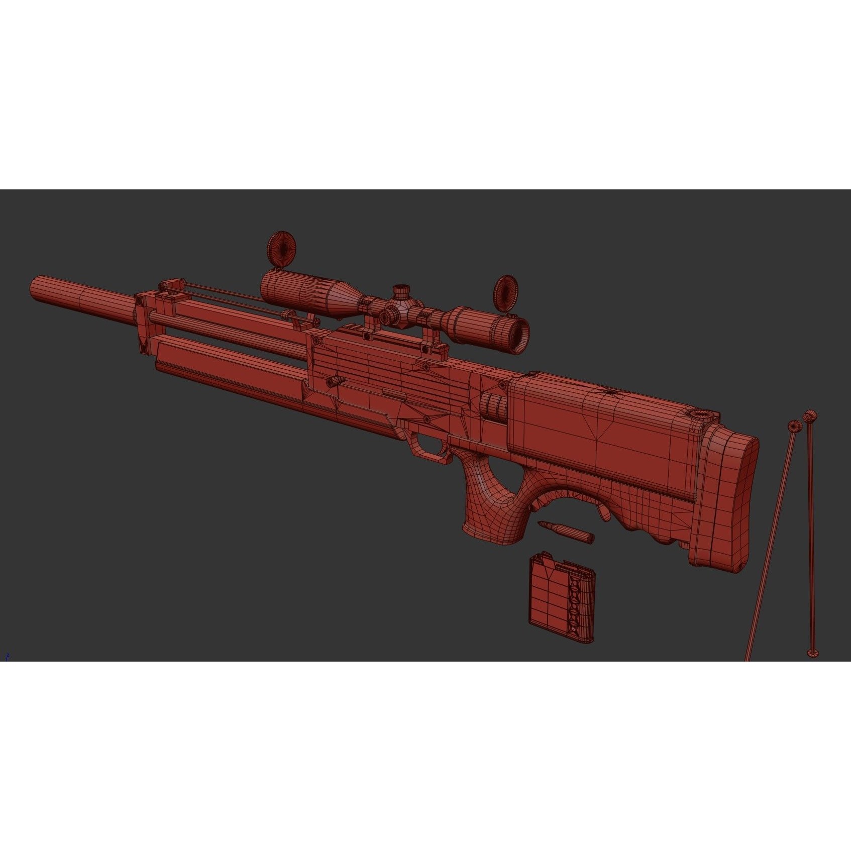 WA 2000 Sniper Rifle - Low-Poly Game-Ready 3D Model - View 29