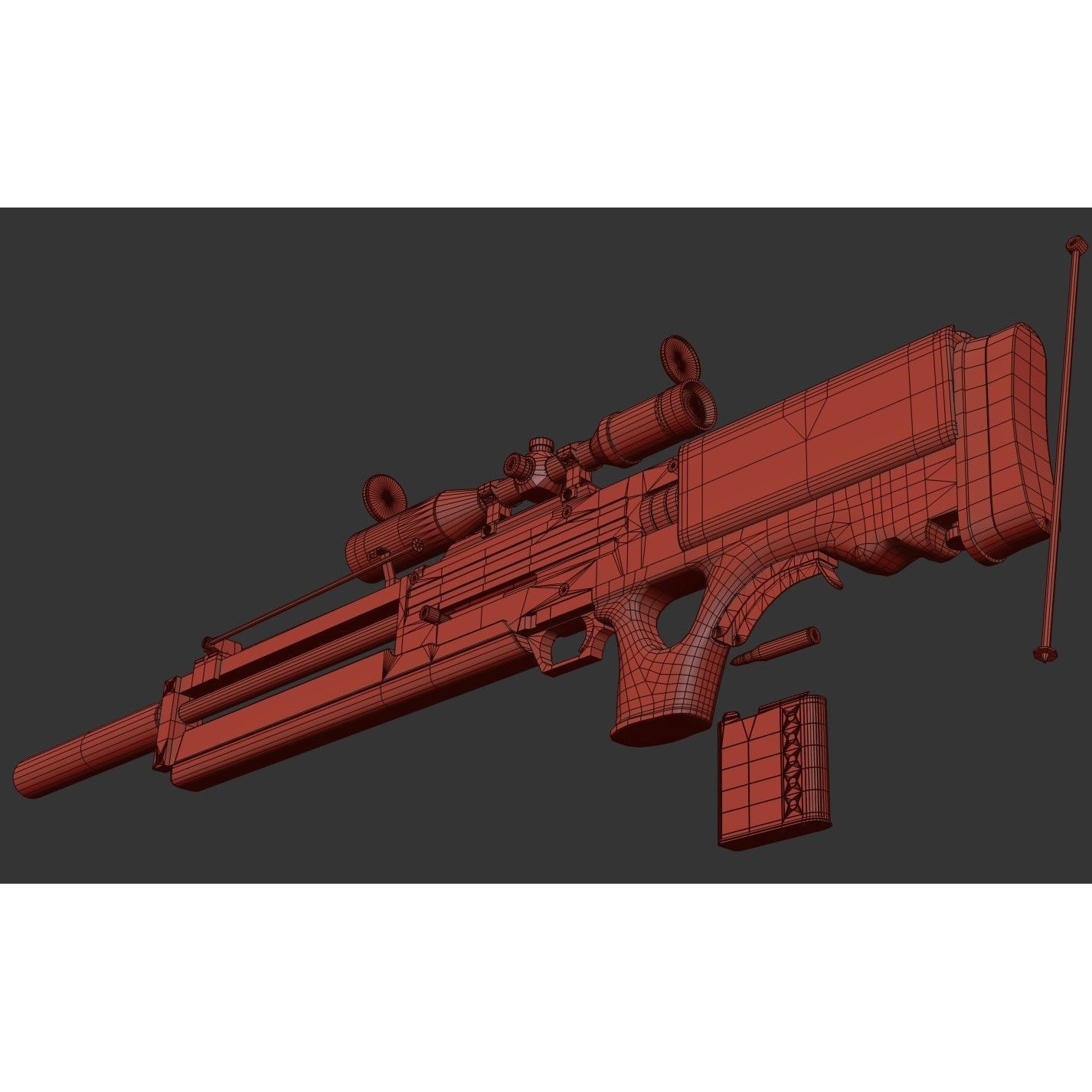 WA 2000 Sniper Rifle - Low-Poly Game-Ready 3D Model - View 32
