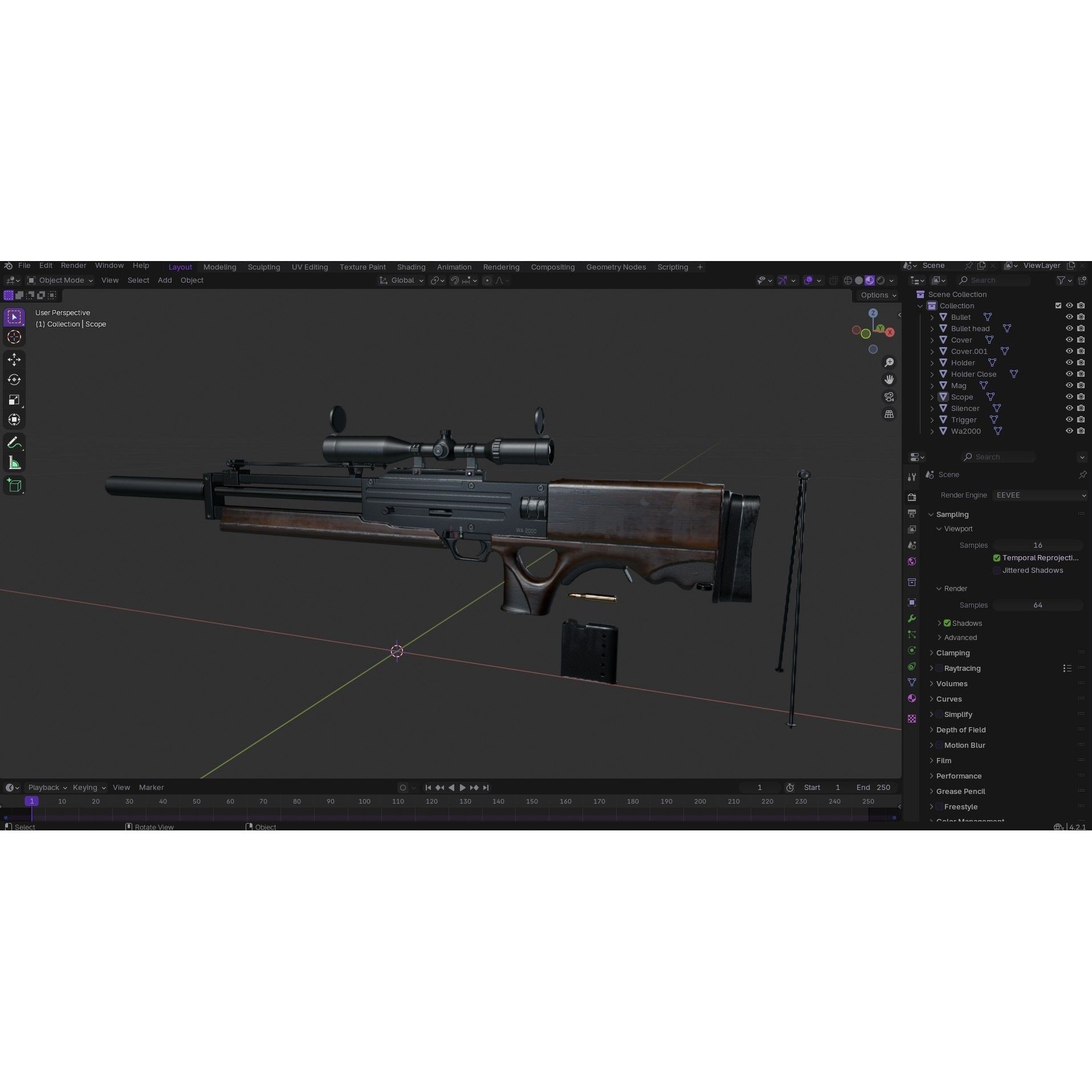 WA 2000 Sniper Rifle - Low-Poly Game-Ready 3D Model - View 38