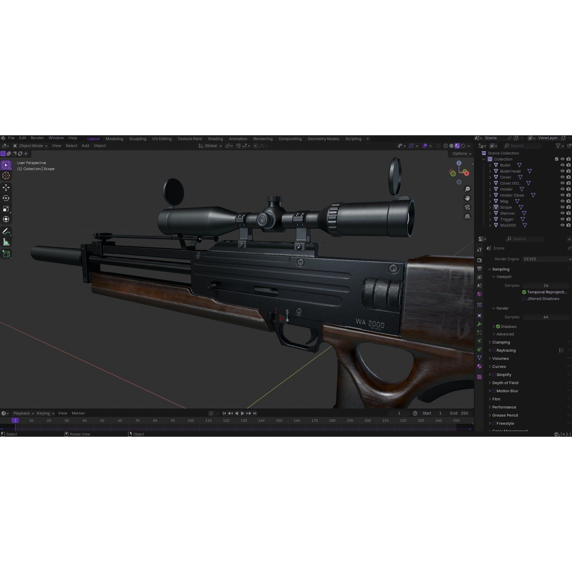 WA 2000 Sniper Rifle - Low-Poly Game-Ready 3D Model - View 39