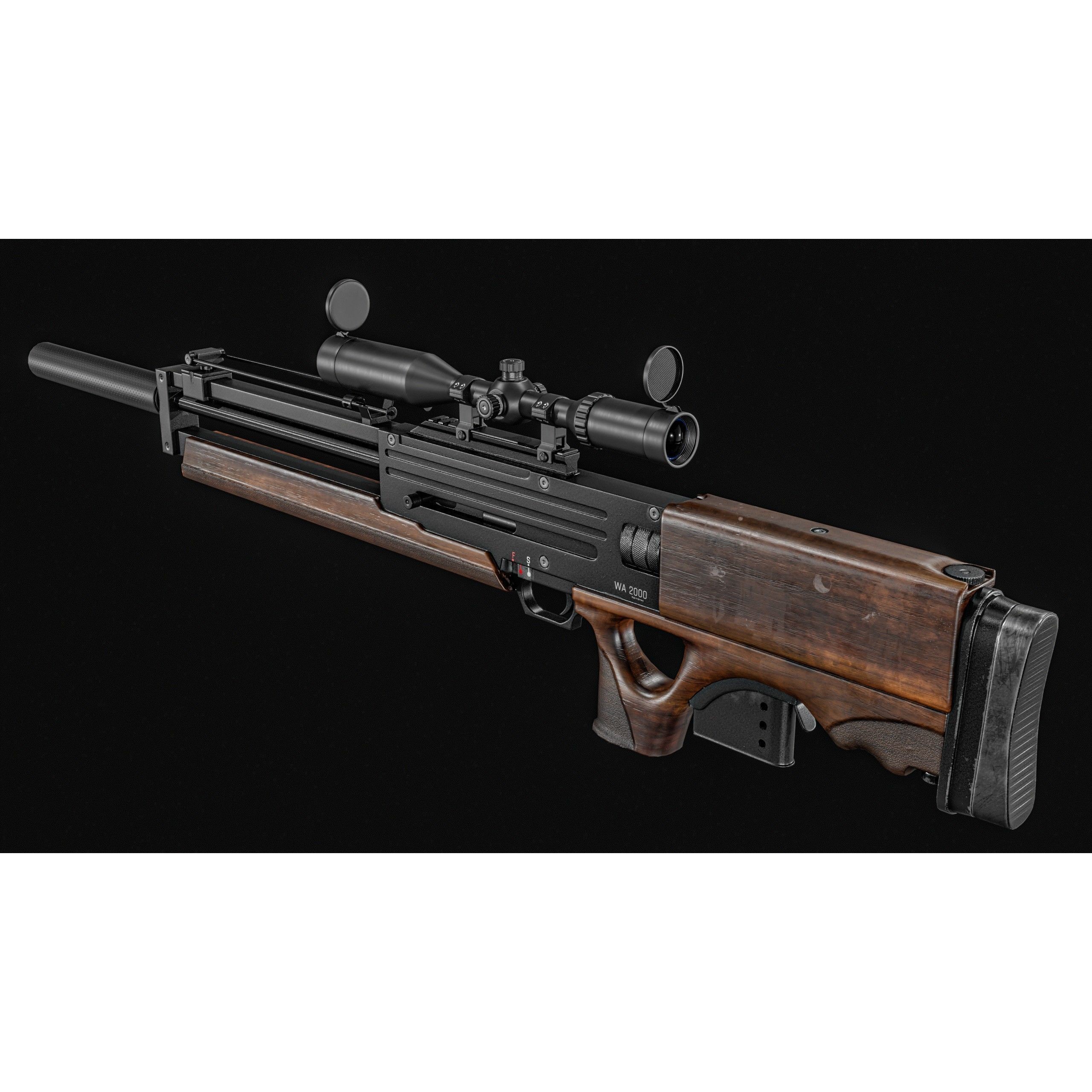 WA 2000 Sniper Rifle - Low-Poly Game-Ready 3D Model - View 4