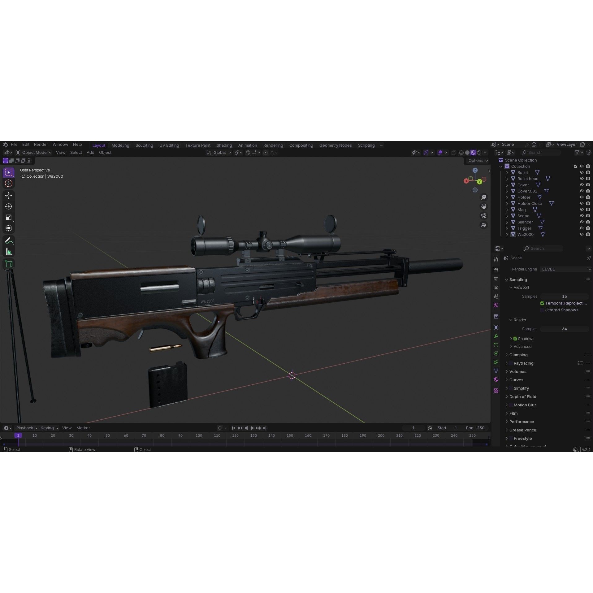 WA 2000 Sniper Rifle - Low-Poly Game-Ready 3D Model - View 40