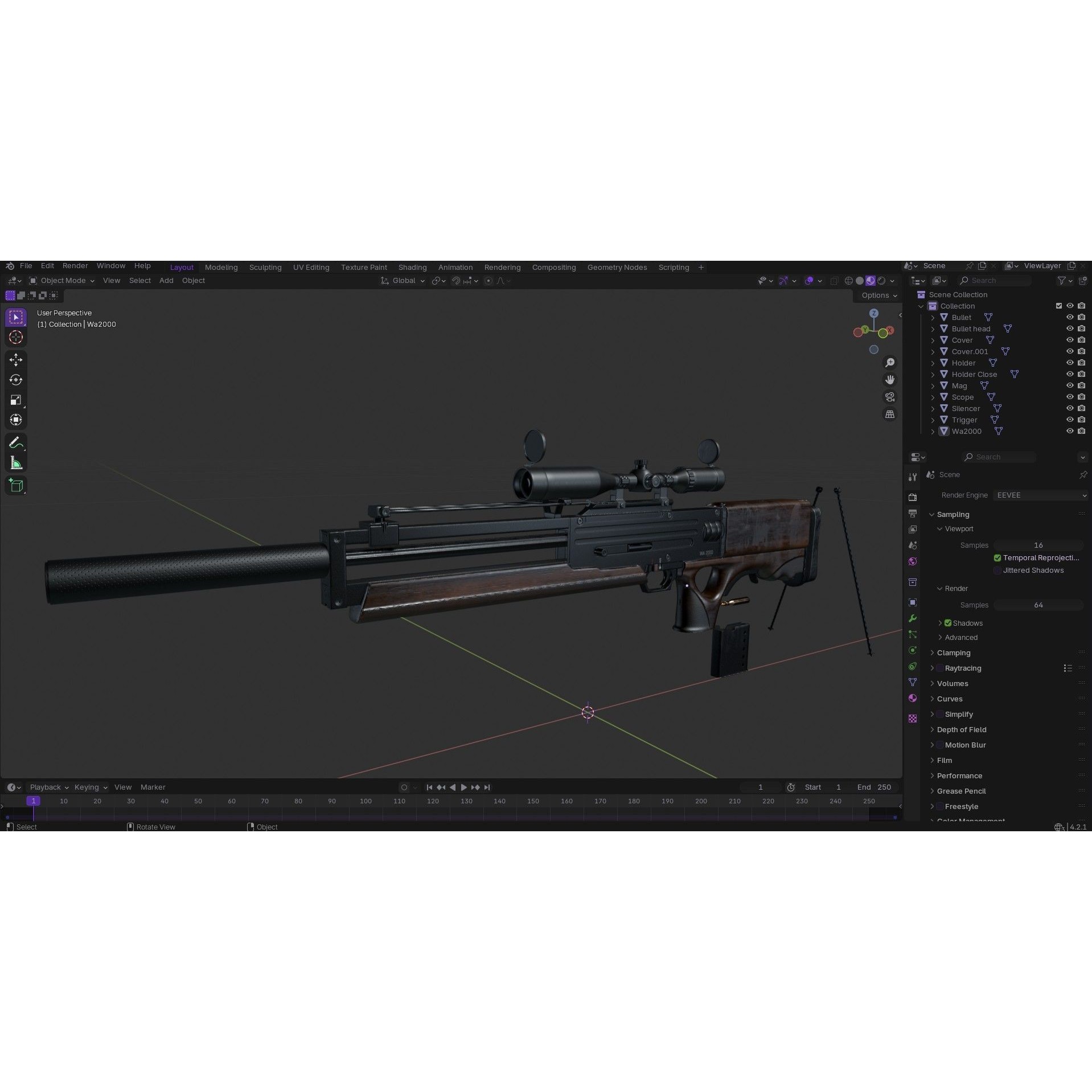 WA 2000 Sniper Rifle - Low-Poly Game-Ready 3D Model - View 41