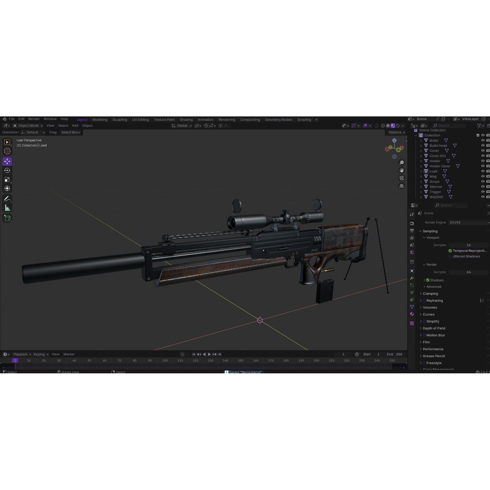 WA 2000 Sniper Rifle - Low-Poly Game-Ready 3D Model - View 42