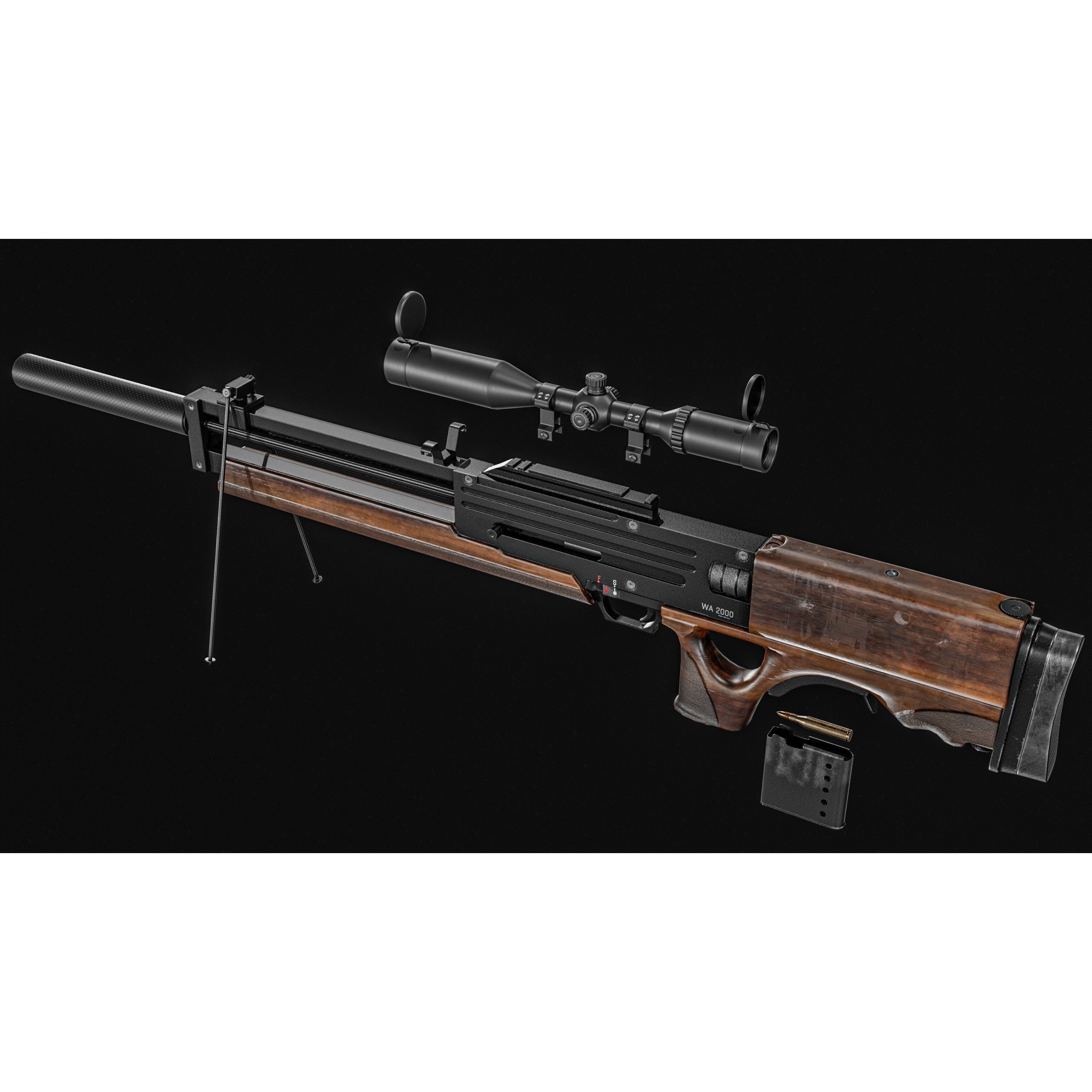 WA 2000 Sniper Rifle - Low-Poly Game-Ready 3D Model - View 6