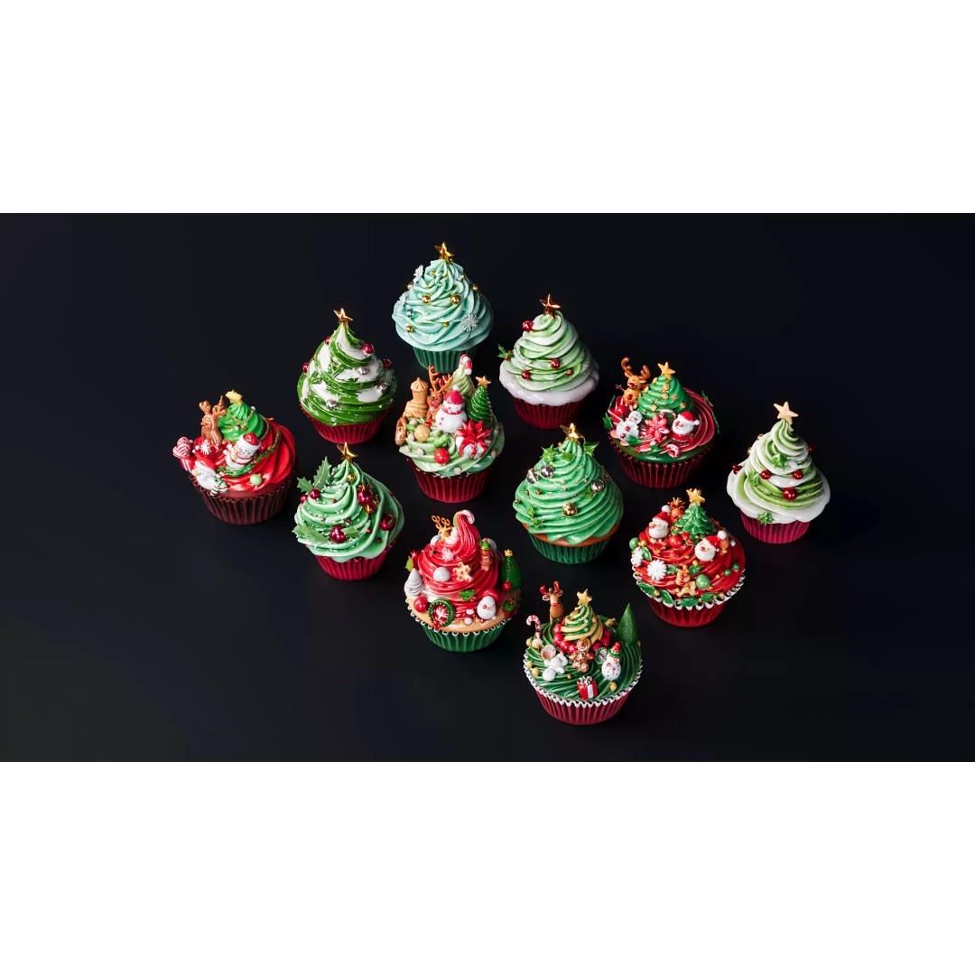 Christmas Cupcake 3D Model – PBR Textured Game Asset, FBX, Blender - View 3