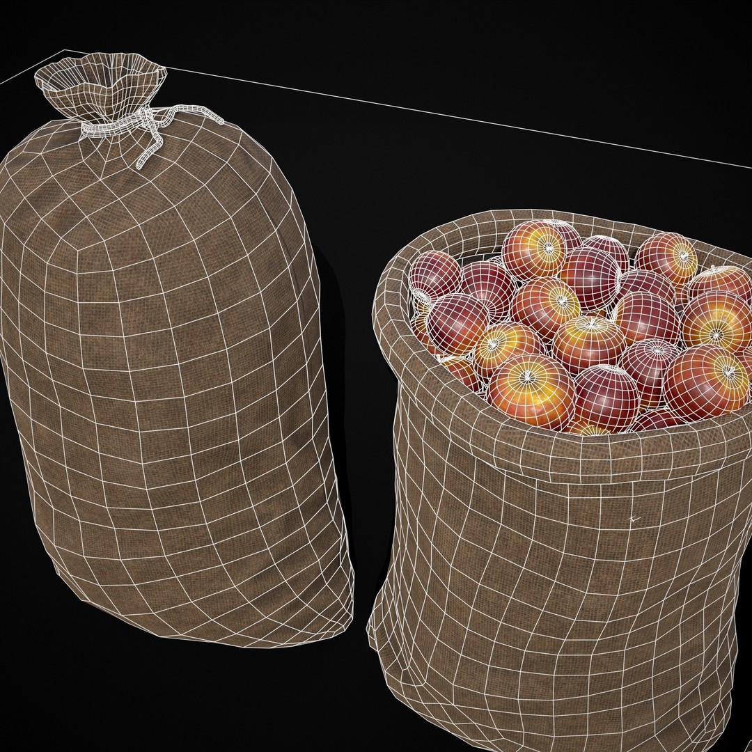 Burlap Sacks of Red Apples 3D Model – Low Poly PBR Asset, FBX, OBJ