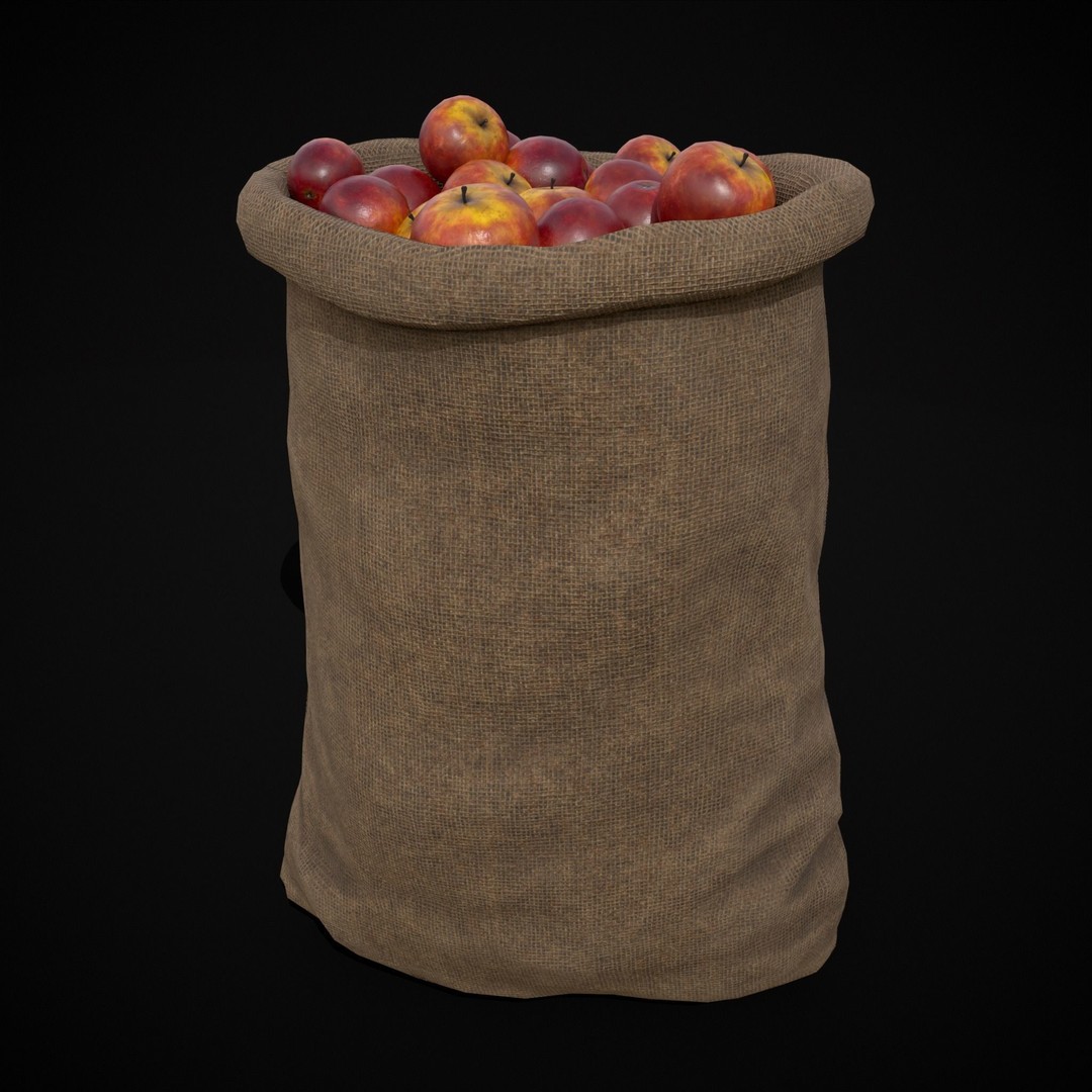 Burlap Sacks of Red Apples 3D Model – Low Poly PBR Asset, FBX, OBJ - View 10