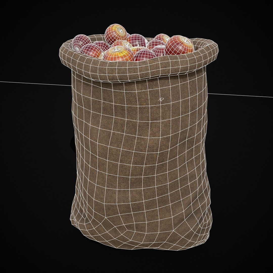 Burlap Sacks of Red Apples 3D Model – Low Poly PBR Asset, FBX, OBJ - View 11
