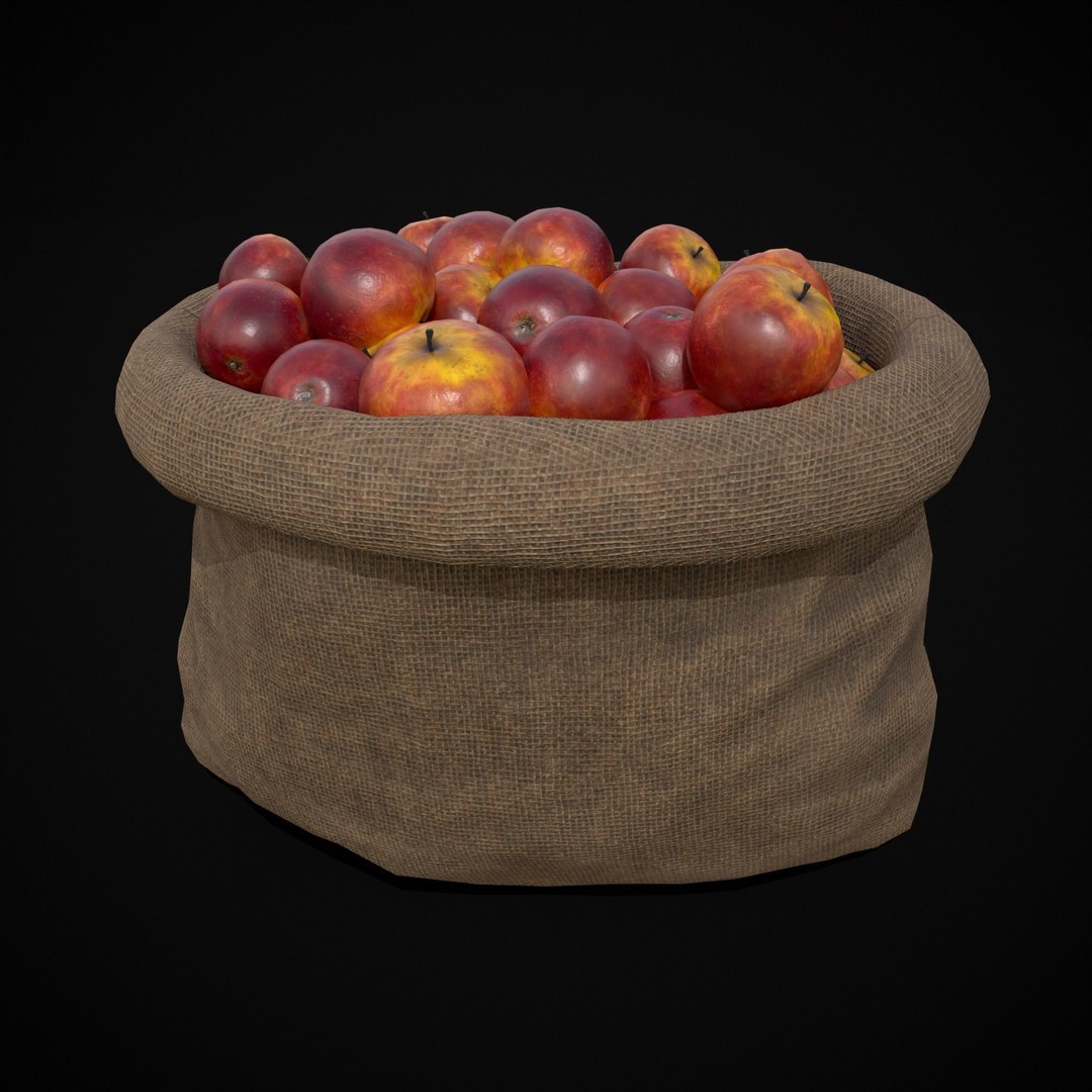 Burlap Sacks of Red Apples 3D Model – Low Poly PBR Asset, FBX, OBJ - View 12