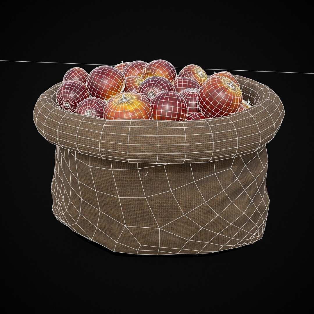 Burlap Sacks of Red Apples 3D Model – Low Poly PBR Asset, FBX, OBJ - View 13