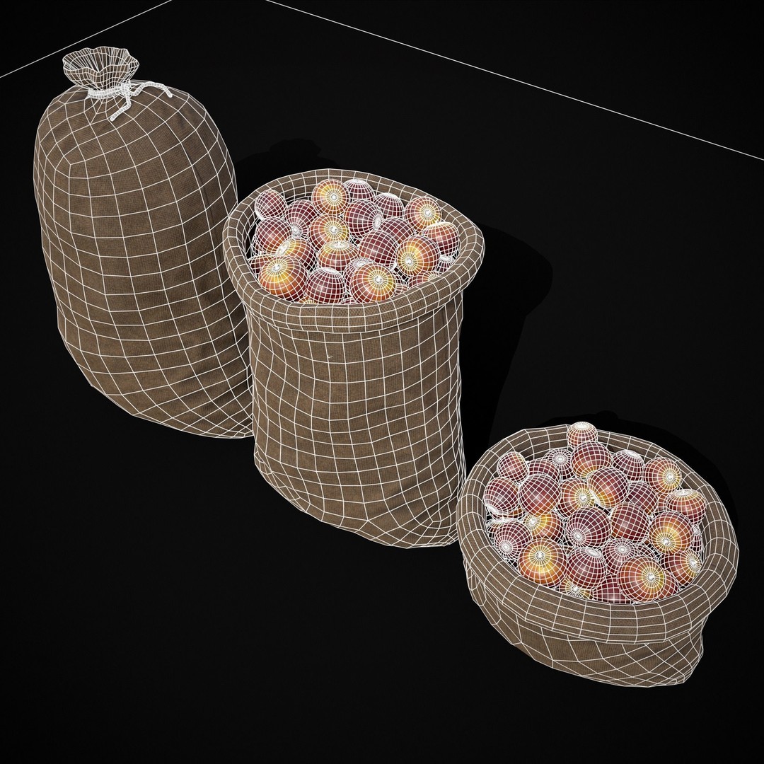 Burlap Sacks of Red Apples 3D Model – Low Poly PBR Asset, FBX, OBJ - View 15