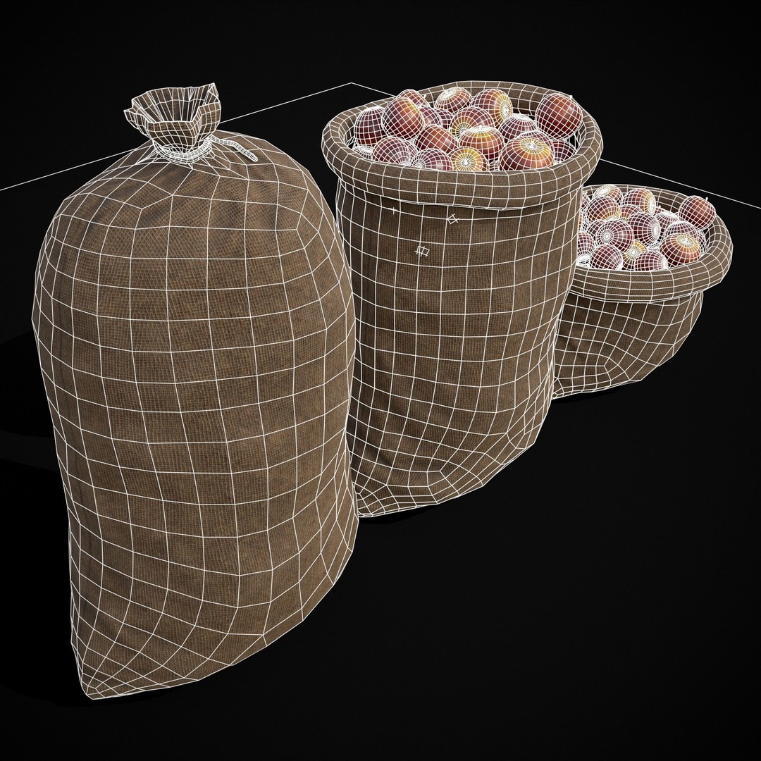 Burlap Sacks of Red Apples 3D Model – Low Poly PBR Asset, FBX, OBJ - View 17
