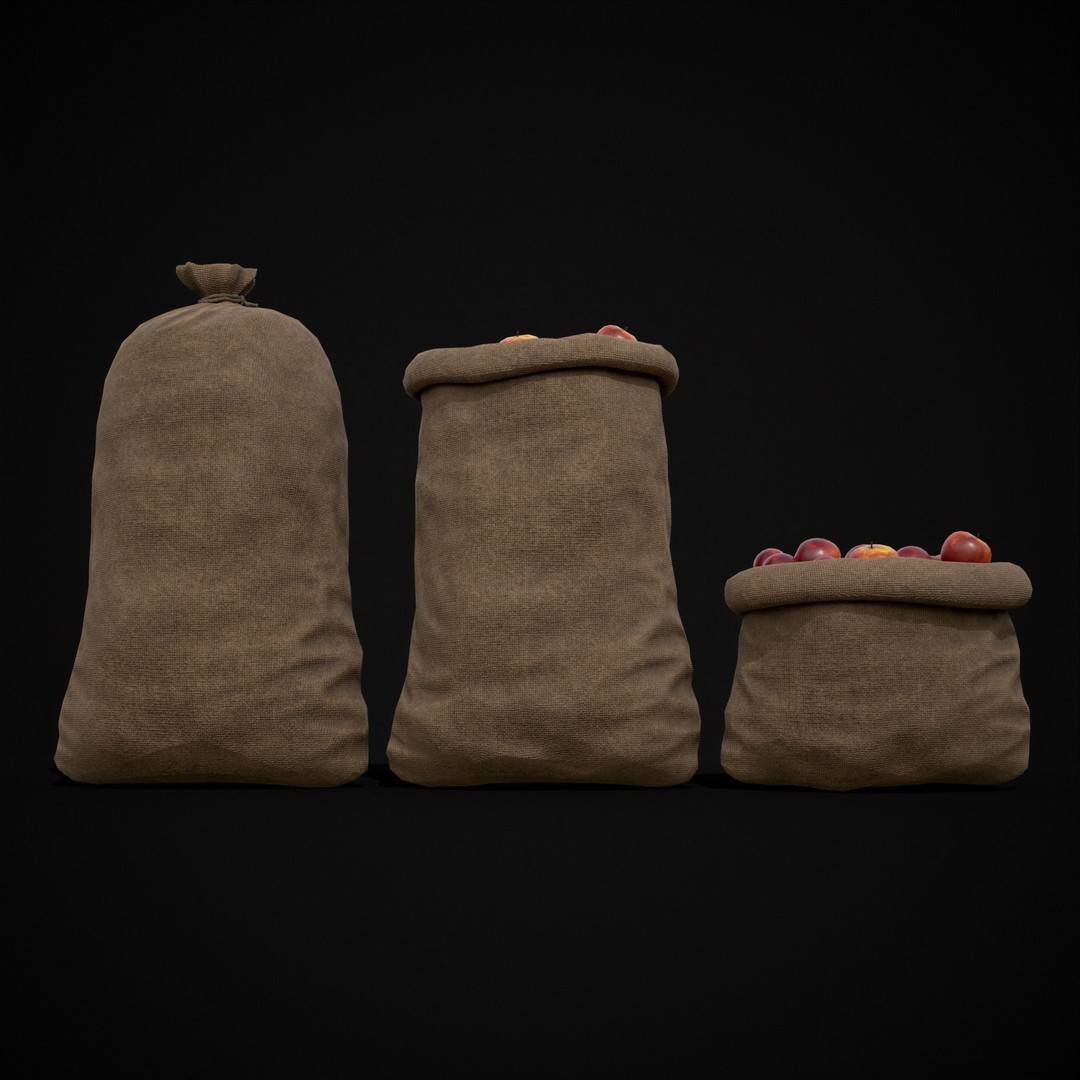 Burlap Sacks of Red Apples 3D Model – Low Poly PBR Asset, FBX, OBJ - View 18