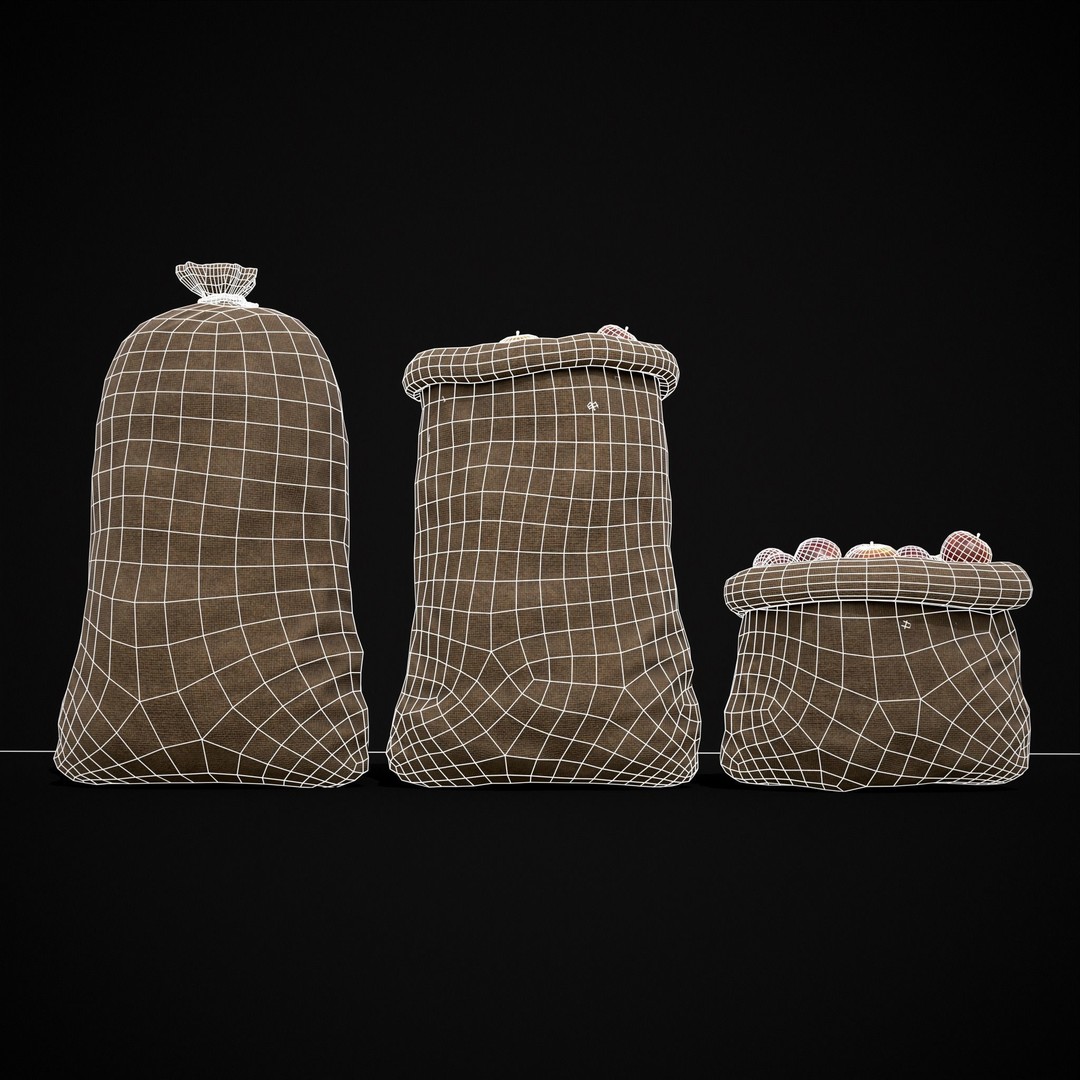 Burlap Sacks of Red Apples 3D Model – Low Poly PBR Asset, FBX, OBJ - View 19