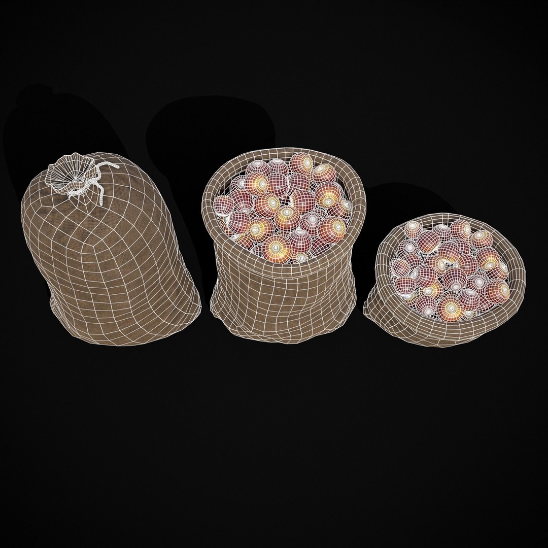 Burlap Sacks of Red Apples 3D Model – Low Poly PBR Asset, FBX, OBJ - View 5