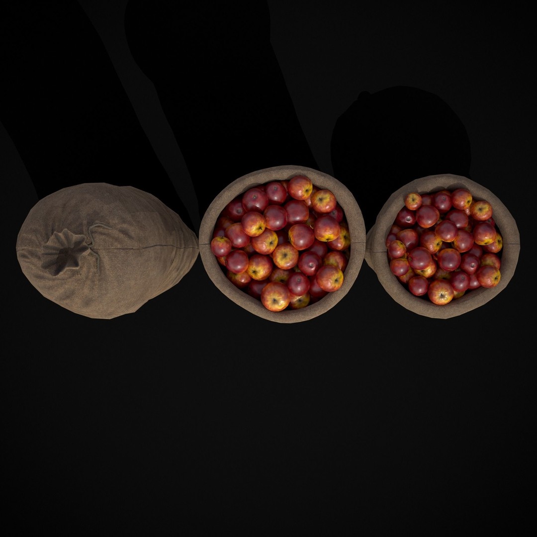 Burlap Sacks of Red Apples 3D Model – Low Poly PBR Asset, FBX, OBJ - View 6