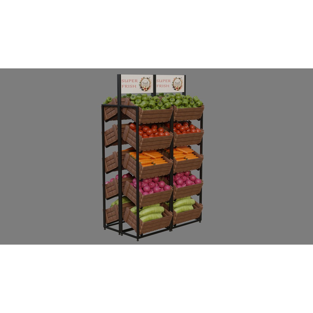 Food Stands 3D Model – High Detail Supermarket Showcase, PBR Textured - View 10