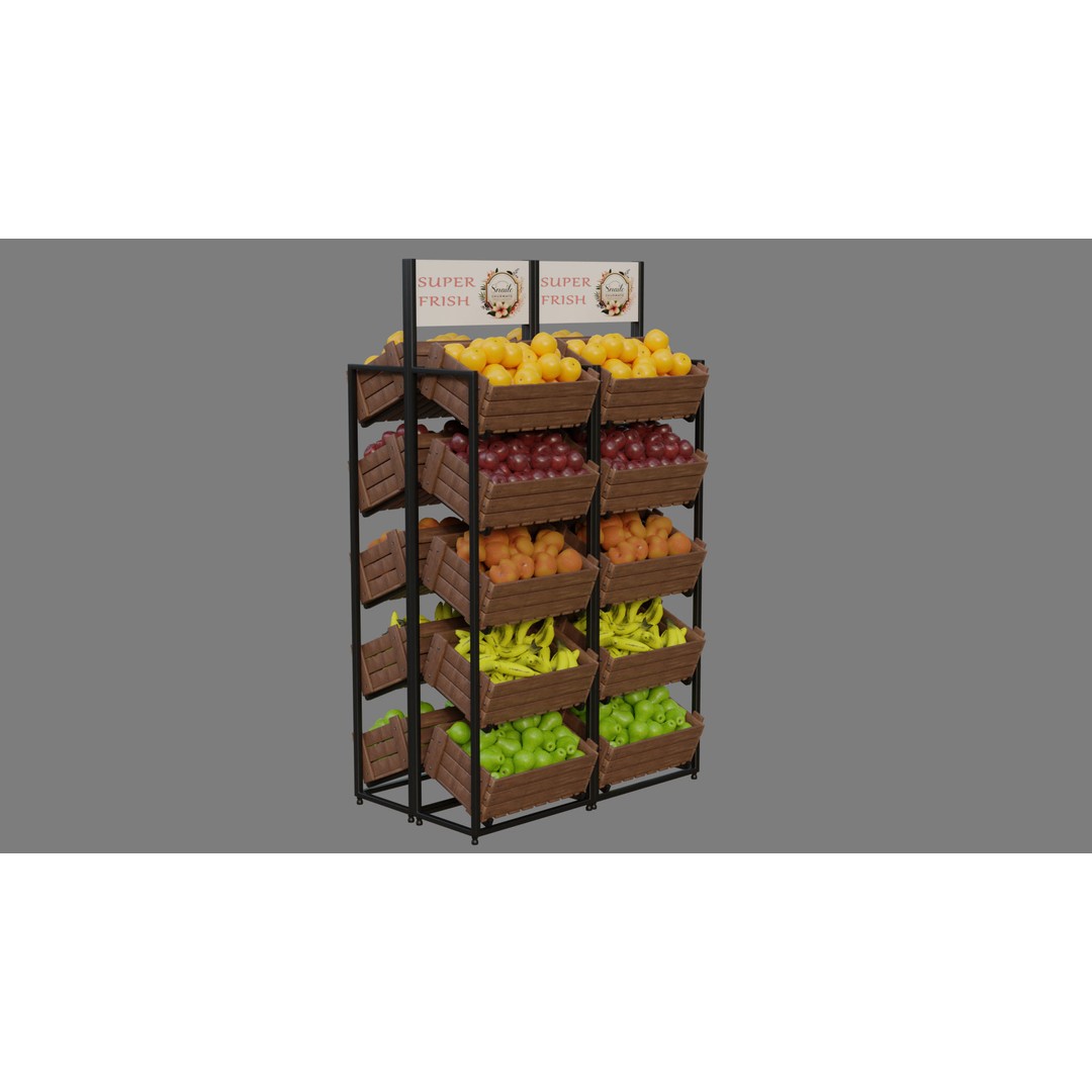 Food Stands 3D Model – High Detail Supermarket Showcase, PBR Textured - View 11