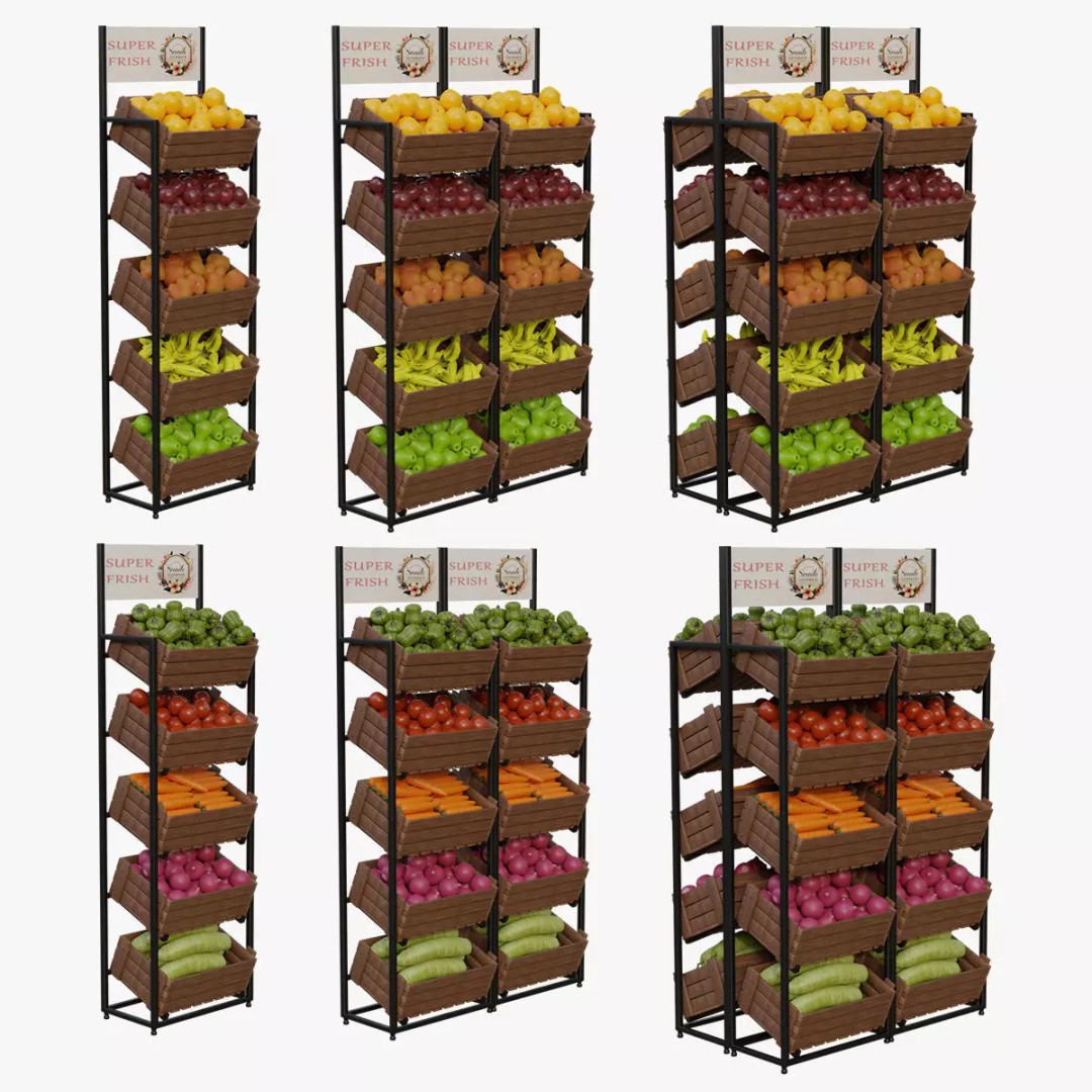 Food Stands 3D Model – High Detail Supermarket Showcase, PBR Textured - View 2