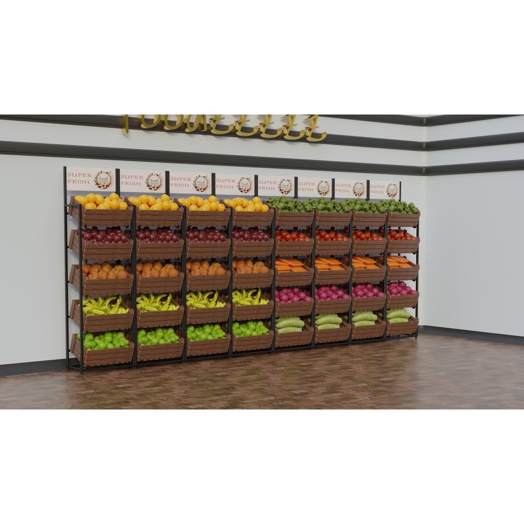 Food Stands 3D Model – High Detail Supermarket Showcase, PBR Textured - View 3