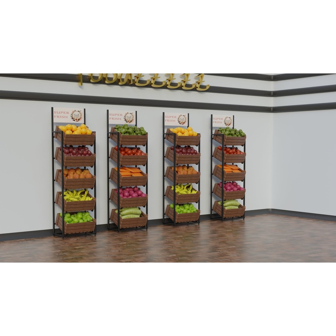 Food Stands 3D Model – High Detail Supermarket Showcase, PBR Textured - View 4