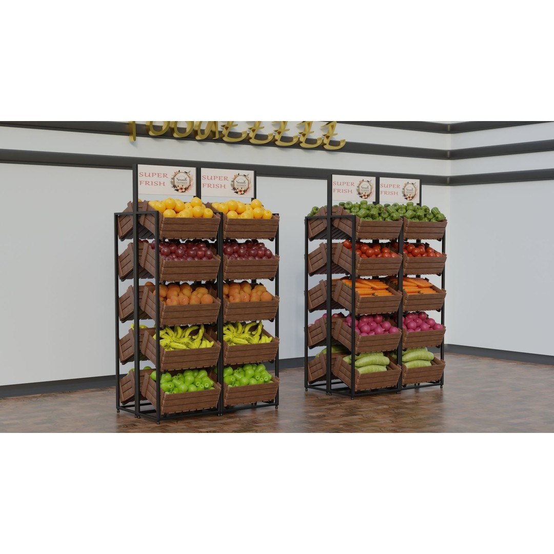 Food Stands 3D Model – High Detail Supermarket Showcase, PBR Textured - View 5