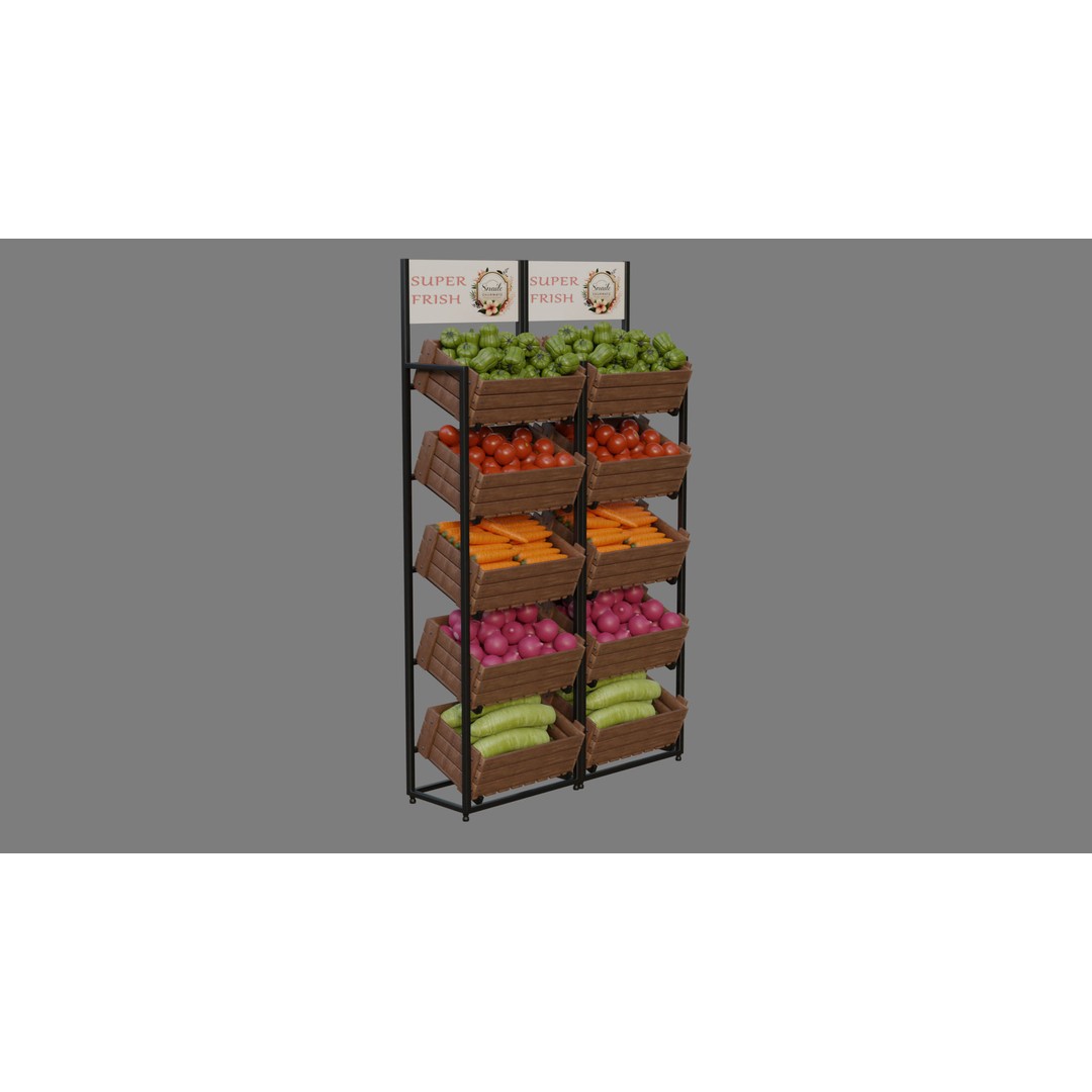 Food Stands 3D Model – High Detail Supermarket Showcase, PBR Textured - View 8