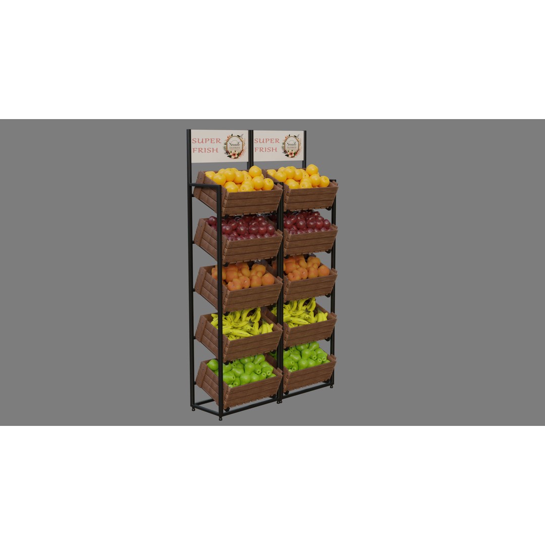 Food Stands 3D Model – High Detail Supermarket Showcase, PBR Textured - View 9