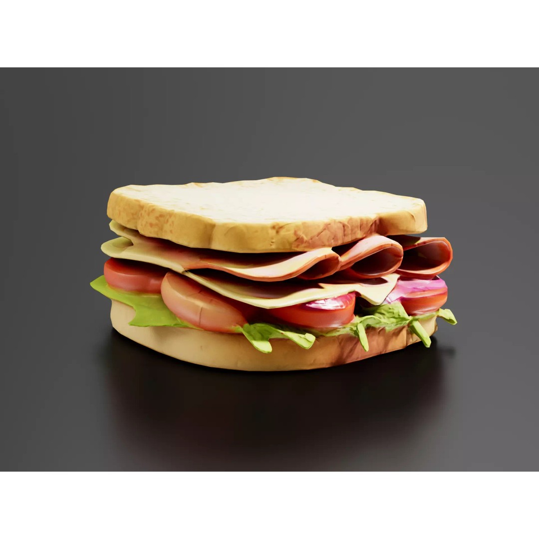 Sandwich 3D Model – Low Poly PBR Model for Games & Printing - View 2