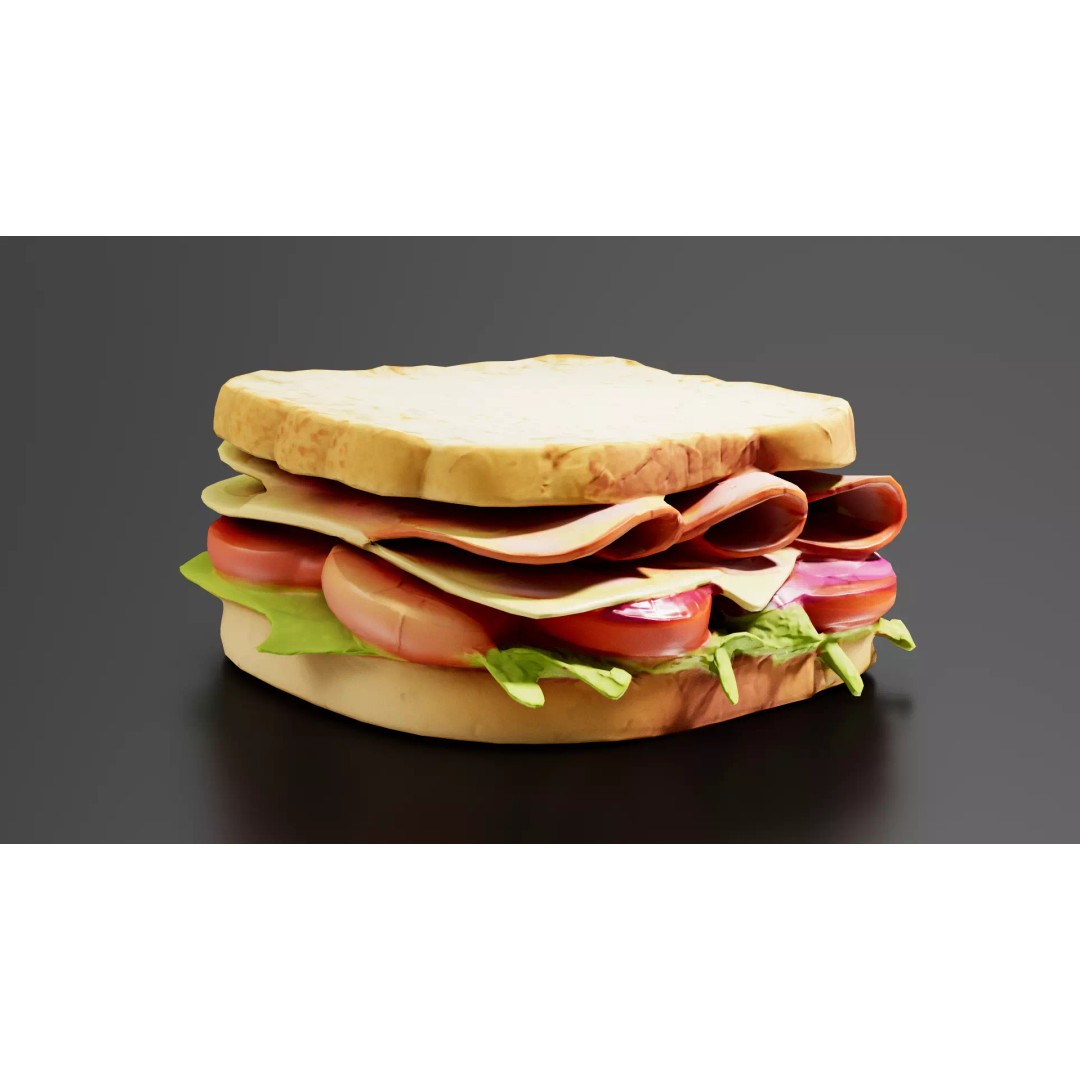 Sandwich 3D Model – Low Poly PBR Model for Games & Printing - View 3