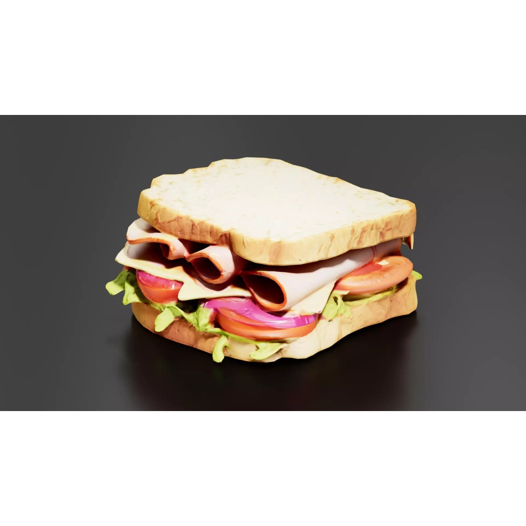 Sandwich 3D Model – Low Poly PBR Model for Games & Printing - View 4