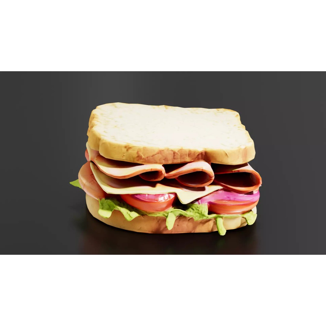 Sandwich 3D Model – Low Poly PBR Model for Games & Printing - View 5