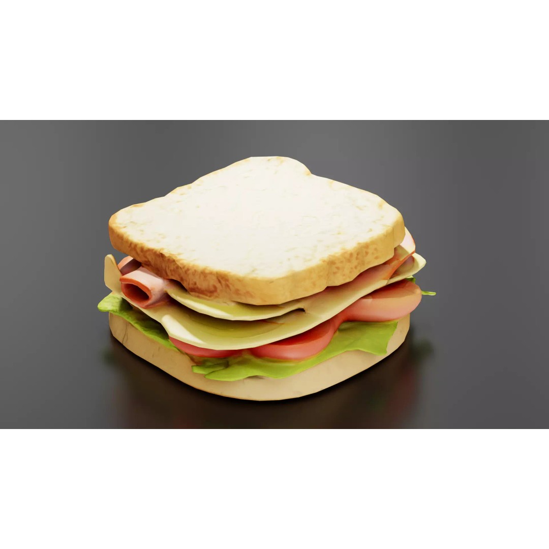 Sandwich 3D Model – Low Poly PBR Model for Games & Printing - View 6