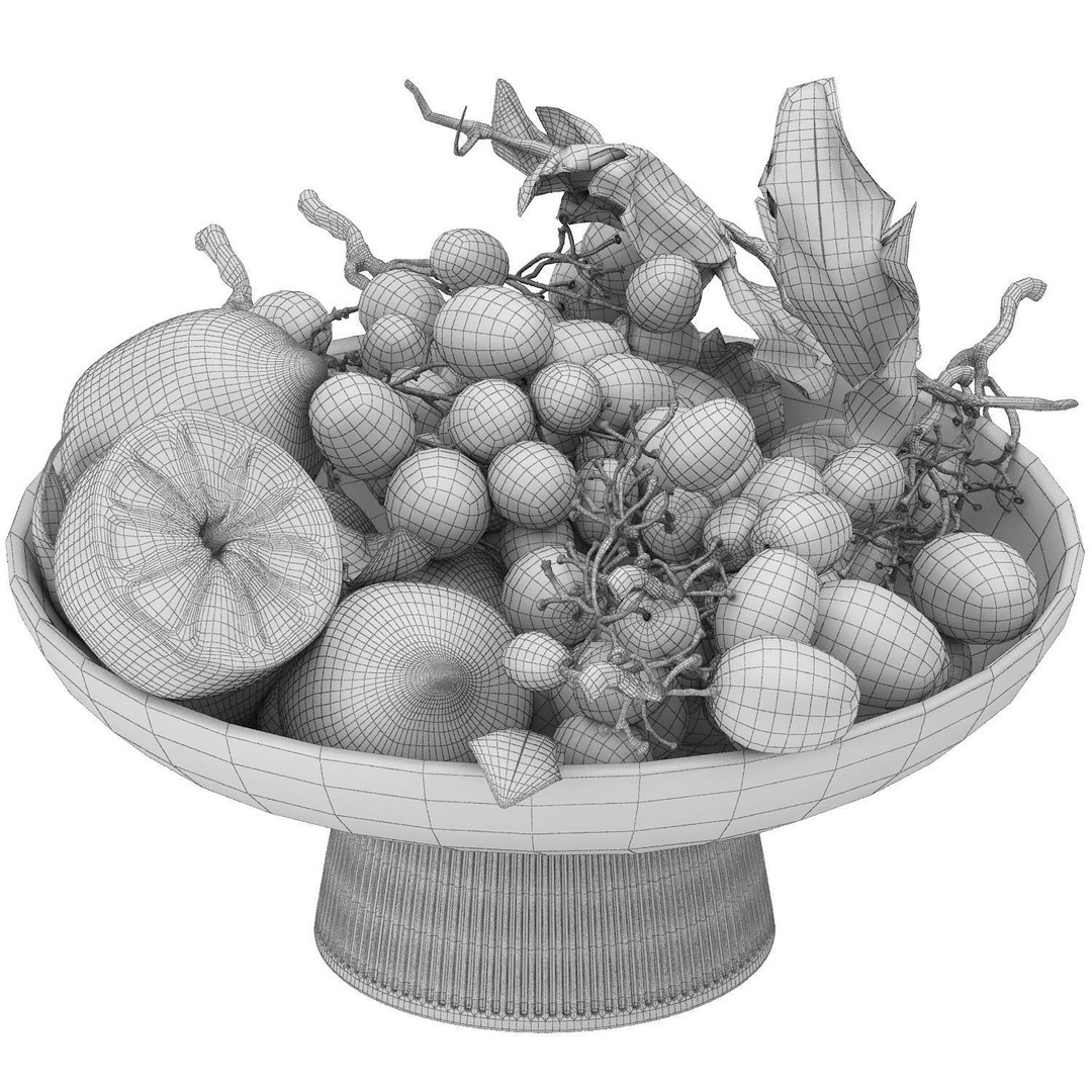 Bowl of Lemons and Black Grapes 3D Model – High Poly PBR Asset, FBX - View 6