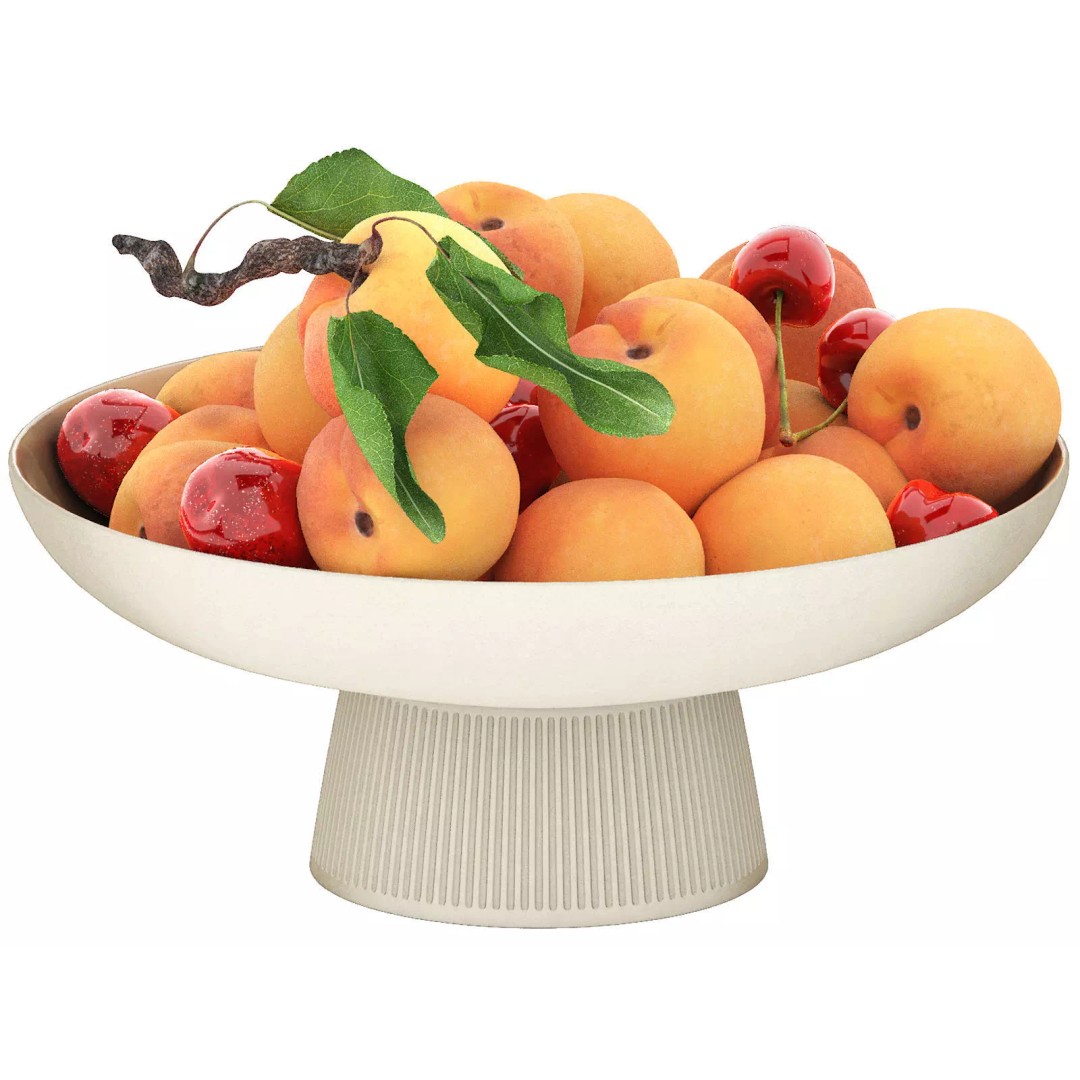 Bowl of Apricots and Cherries 3D Model – High Poly PBR Asset, FBX/OBJ - View 2