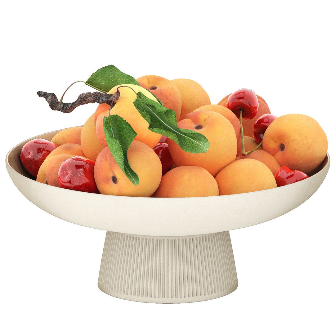Bowl of Apricots and Cherries 3D Model – High Poly PBR Asset, FBX/OBJ - View 3