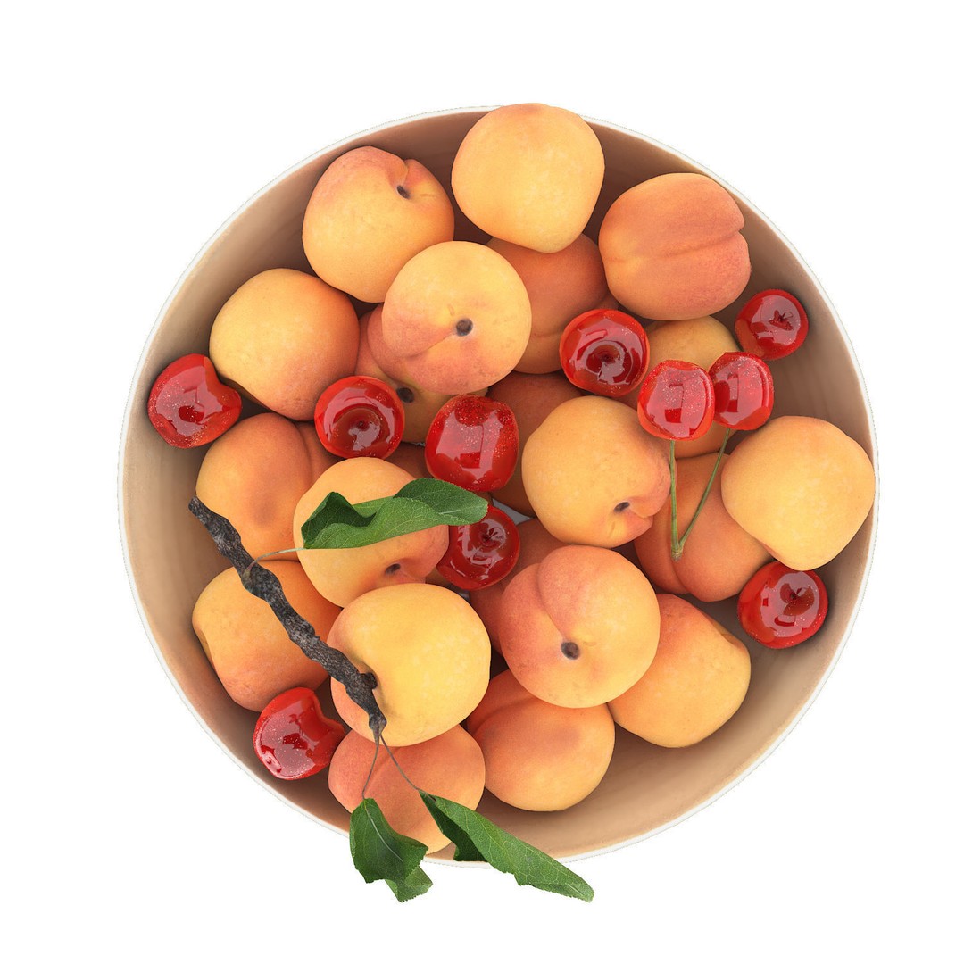 Bowl of Apricots and Cherries 3D Model – High Poly PBR Asset, FBX/OBJ - View 4