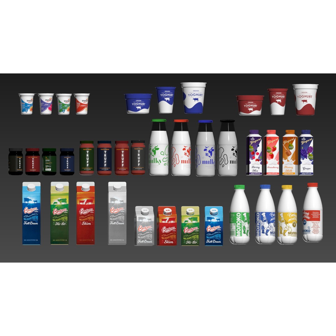 Dairy Products Rack 3D Model – Low Poly Showcase Asset, FBX, OBJ - View 10