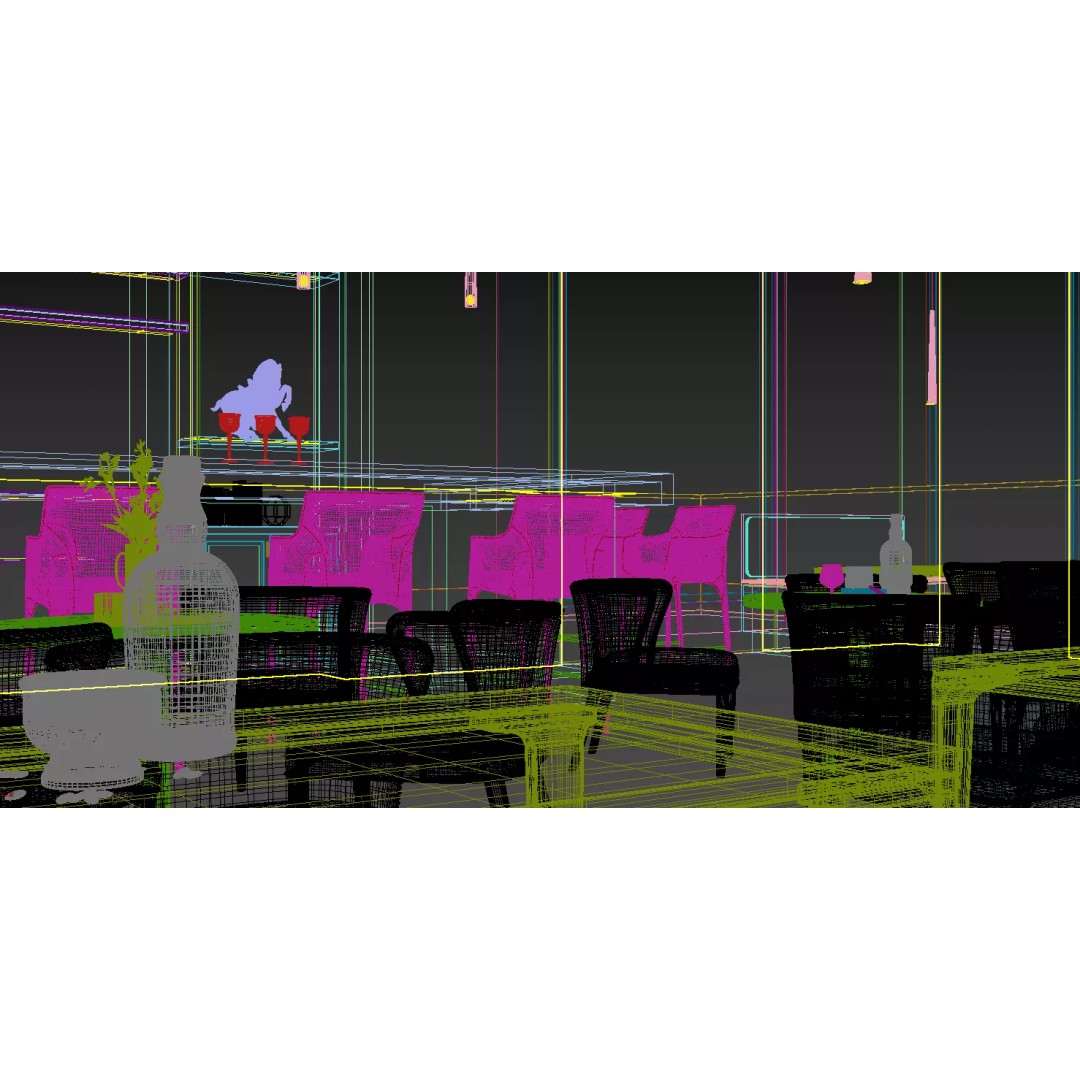Restaurant Interior Design 3D Model – Modern Café Layout, FBX, OBJ - View 11