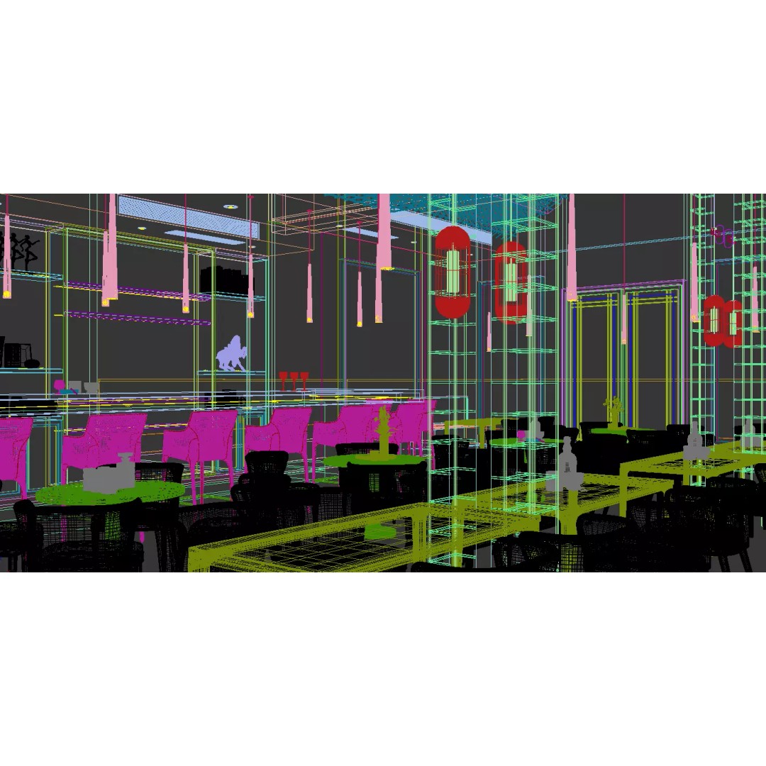 Restaurant Interior Design 3D Model – Modern Café Layout, FBX, OBJ - View 14