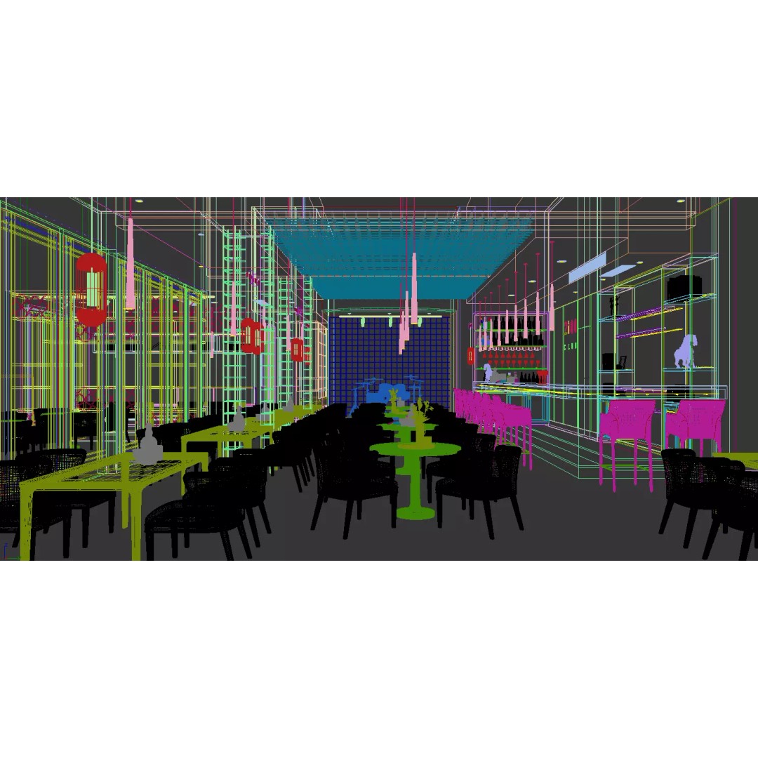 Restaurant Interior Design 3D Model – Modern Café Layout, FBX, OBJ - View 15