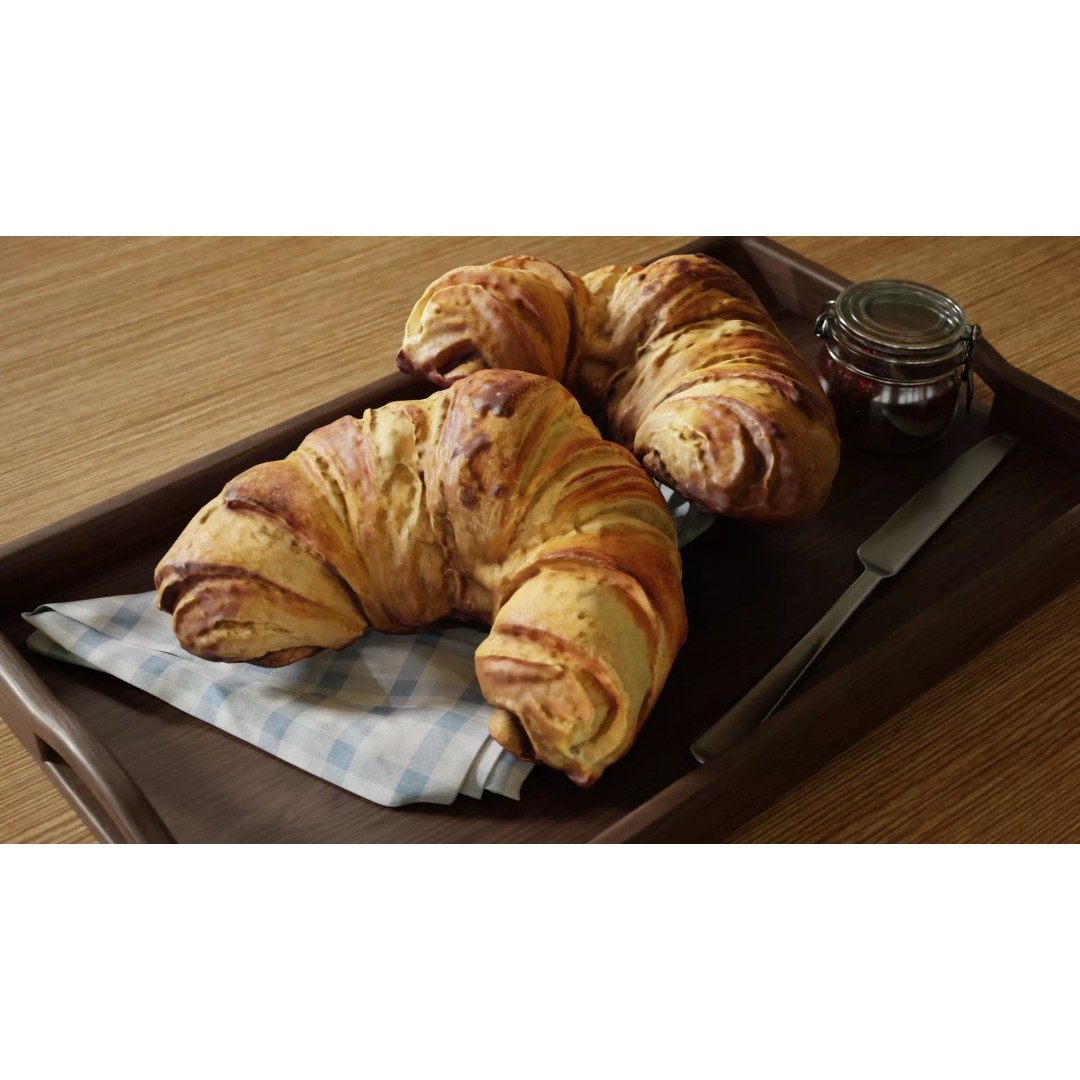 Croissants Full Set 3D Model – PBR Bakery Assets, Blender, FBX - View 2