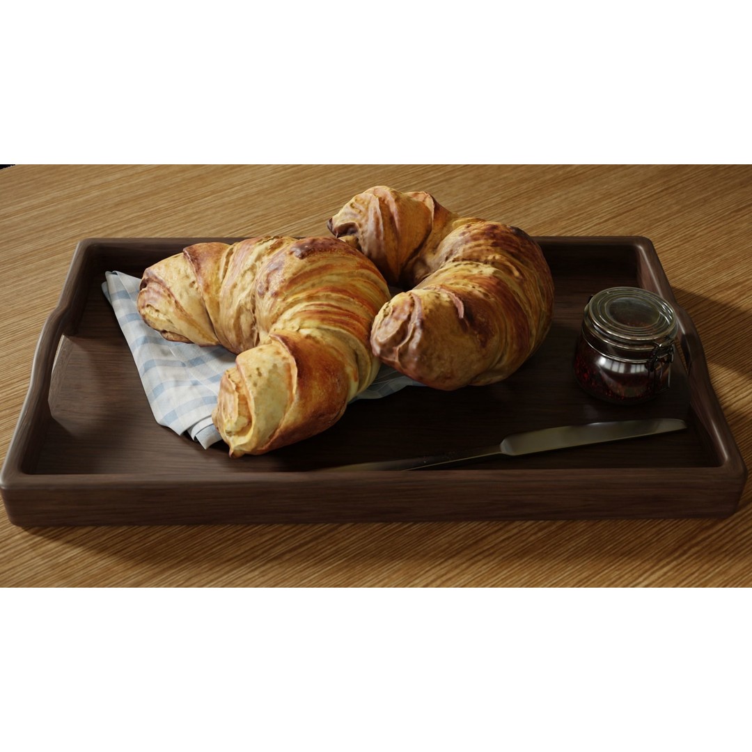 Croissants Full Set 3D Model – PBR Bakery Assets, Blender, FBX - View 3
