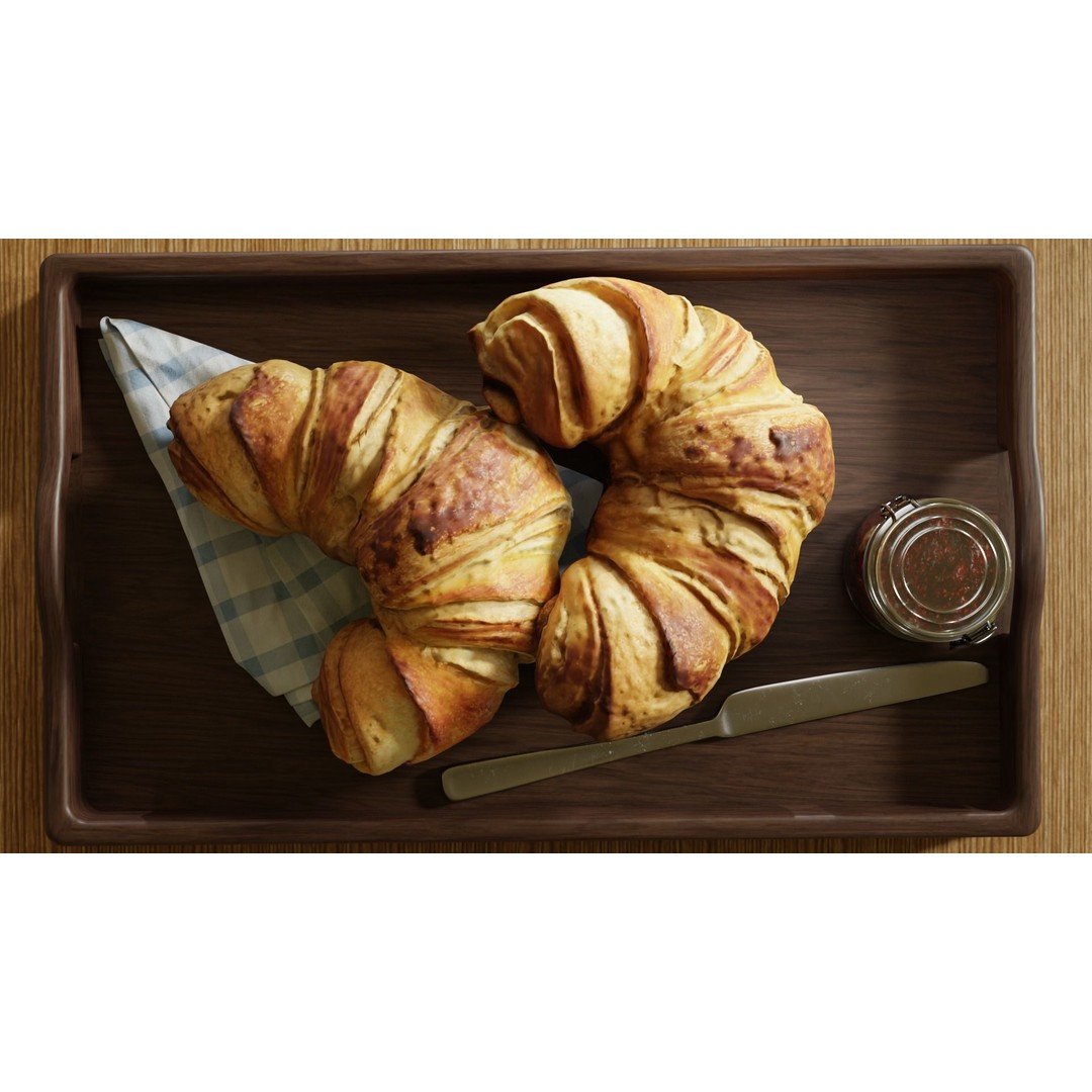 Croissants Full Set 3D Model – PBR Bakery Assets, Blender, FBX - View 9