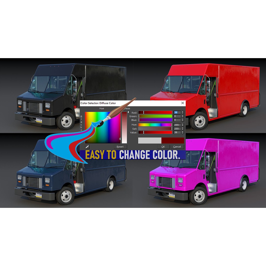 Freightliner Step Van 3D Model – Low Poly Game Ready Truck, PBR Textures - View 41