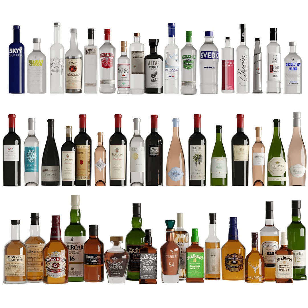 280 Drink Bottles 3D Model – Low Poly PBR Collection, FBX, OBJ