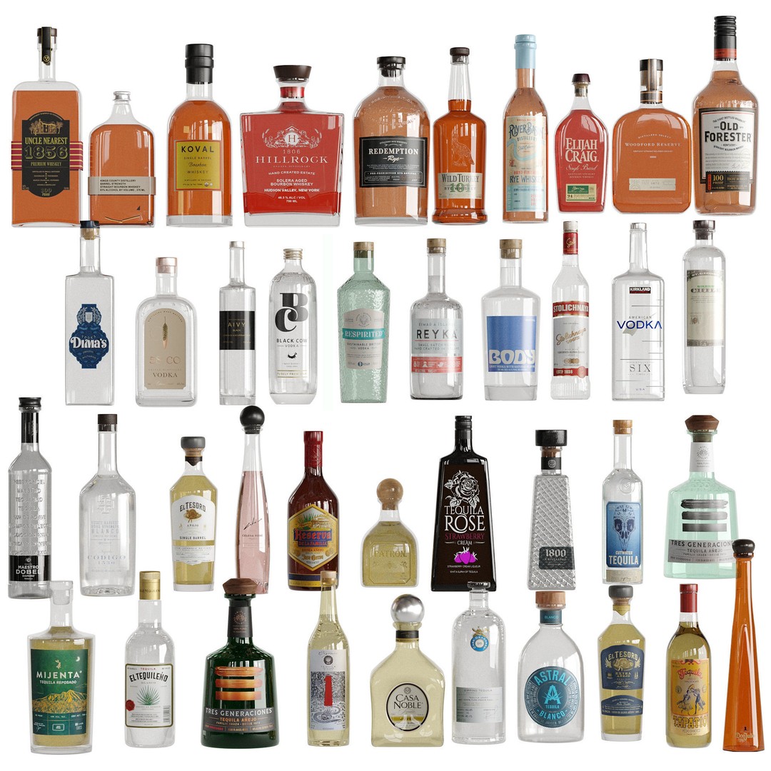 280 Drink Bottles 3D Model – Low Poly PBR Collection, FBX, OBJ - View 8