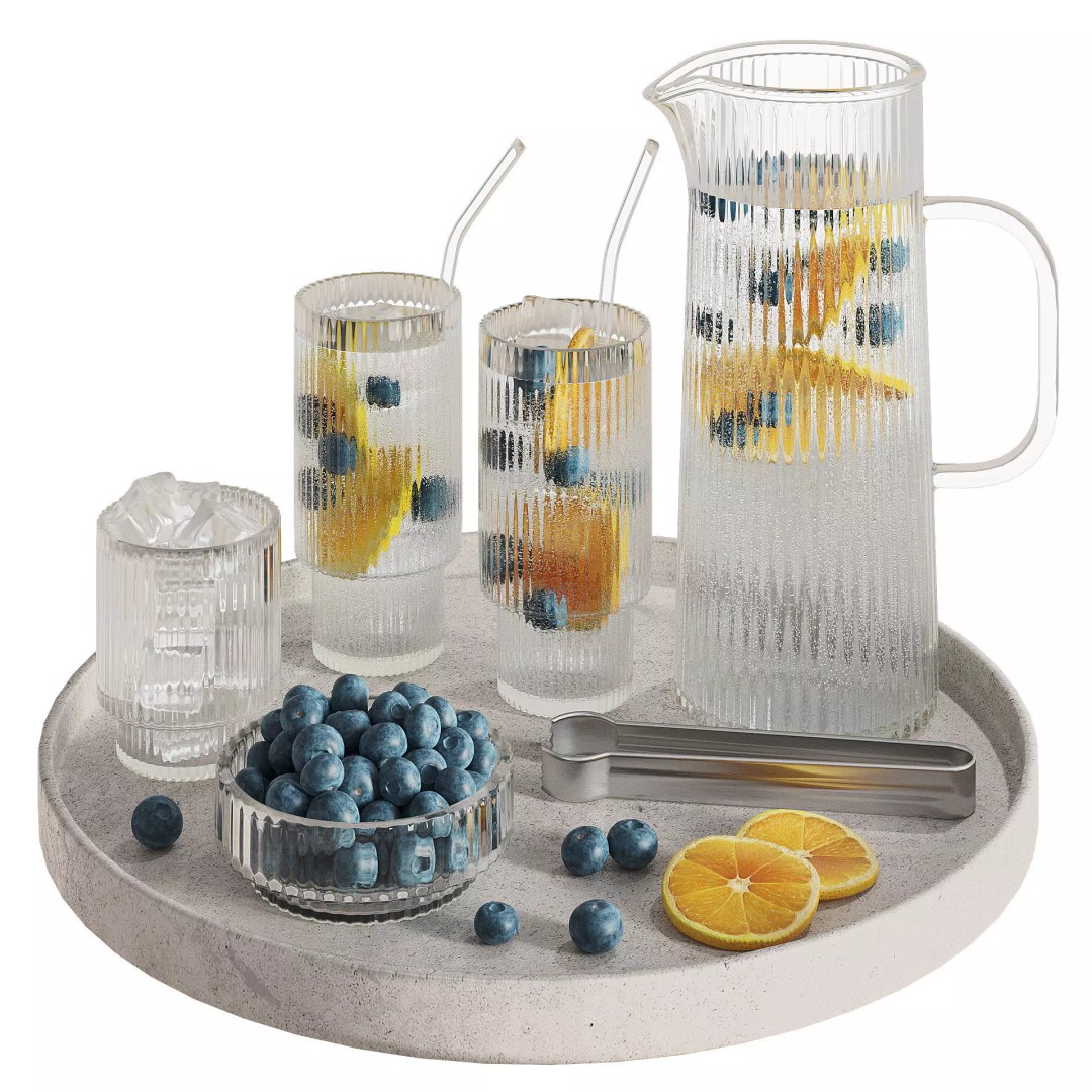 Lemonade Serving Set 3D Model – Stylish Kitchen Beverage Asset, FBX - View 2