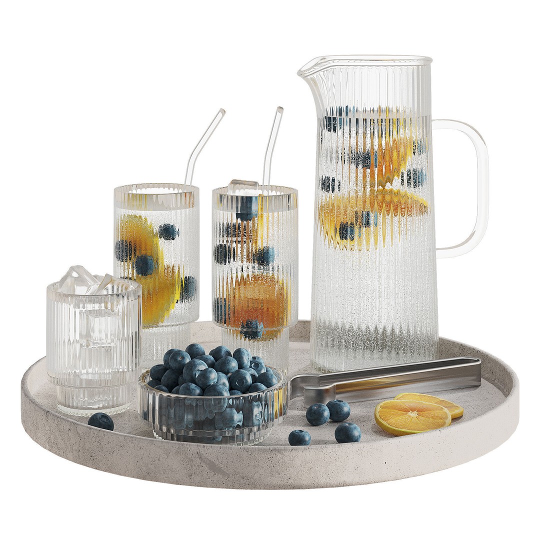 Lemonade Serving Set 3D Model – Stylish Kitchen Beverage Asset, FBX - View 3